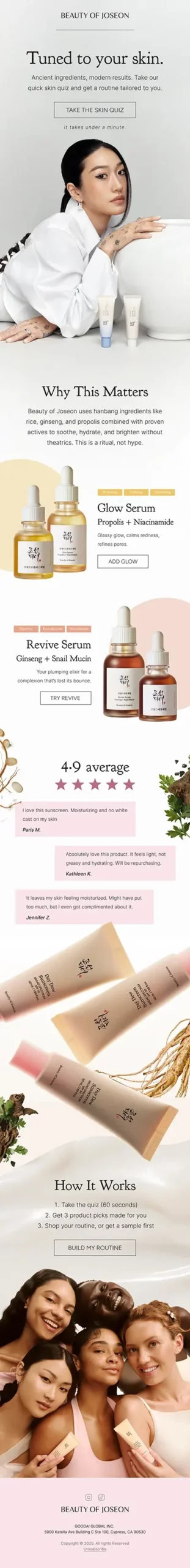 Beauty of Joseon skincare email design examples