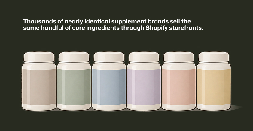 Thousands of nearly identical supplement brands sell the same handful of core ingredients through Shopify storefronts