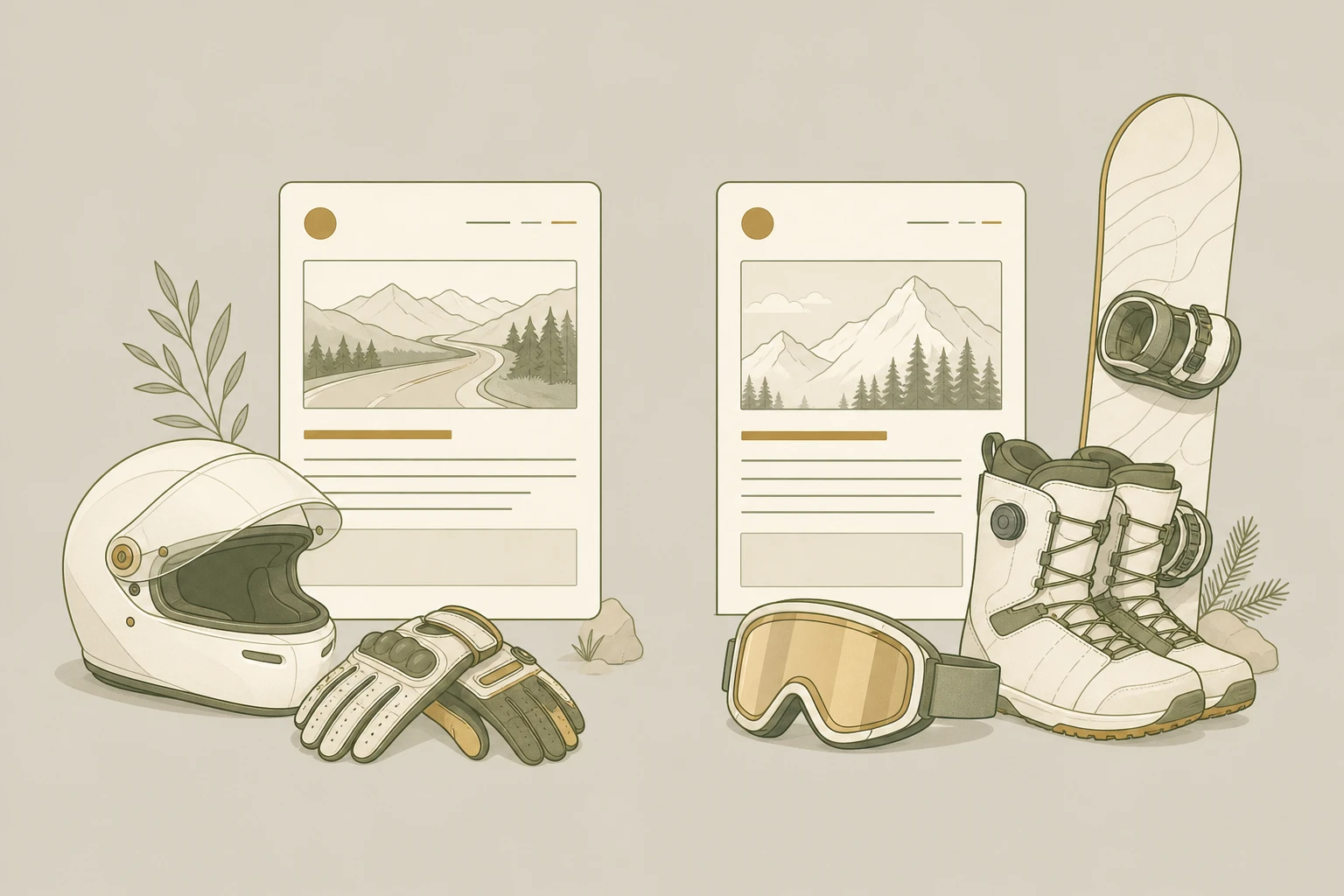Conceptual illustration of motorcycle and snow gear buyers receiving content matched to their activity