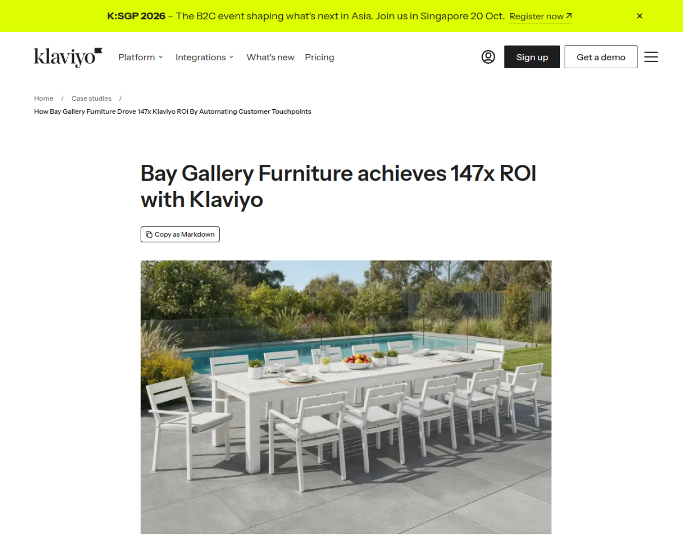 Klaviyo's published Bay Gallery Furniture case study